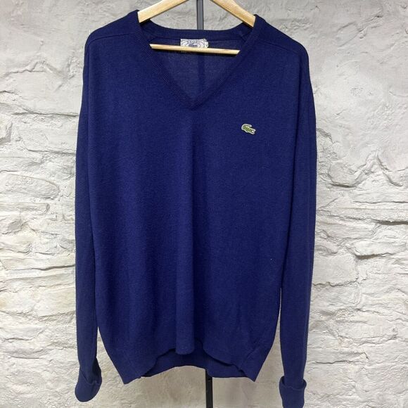Vintage 80s 90s Izod Lacoste V-Neck Sweater Mens Size XL Blue Alligator Logo - Picture 1 of 8